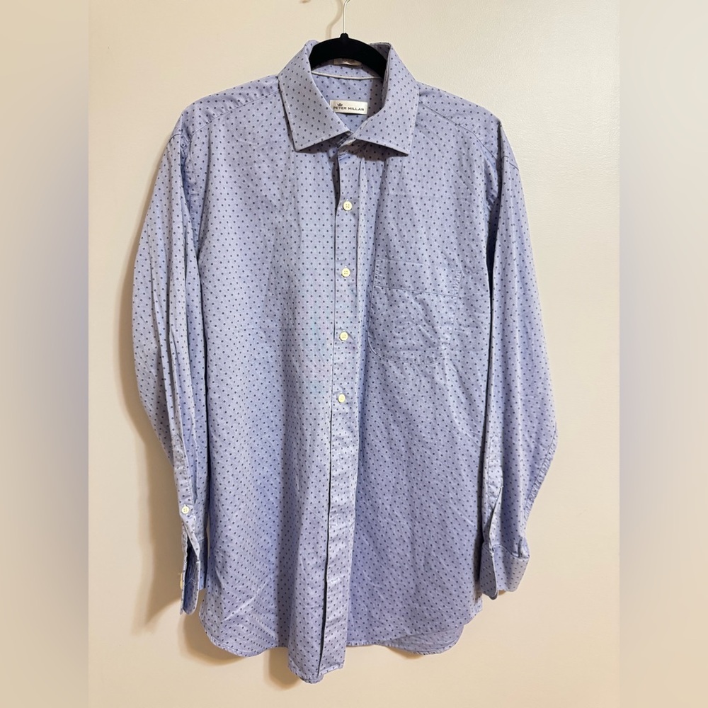 Men's Peter Millar Light Blue Patterned Dress Shirt size‎ Large